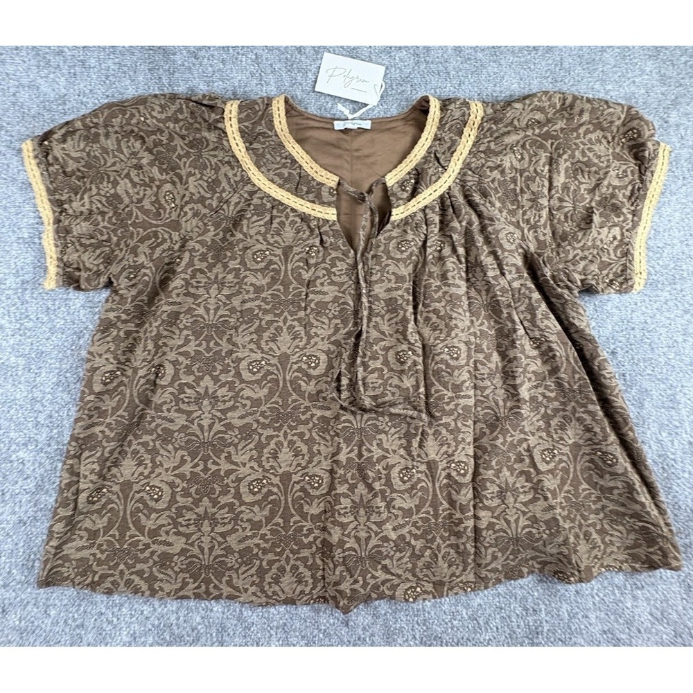 Pofagram Madison Pattern Top Women 2X Brown Boho Fairy Cottagecore Whimsigoth